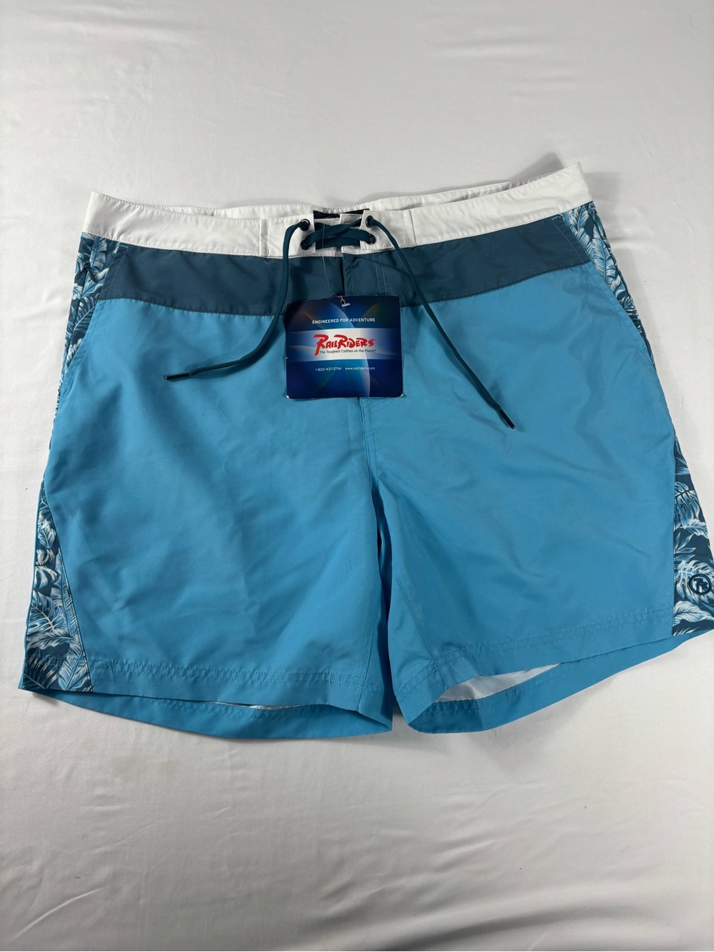 RailRiders Men's Surf Board Shorts Size 38 Colorblock Hawaiian Tropical Blue NWT